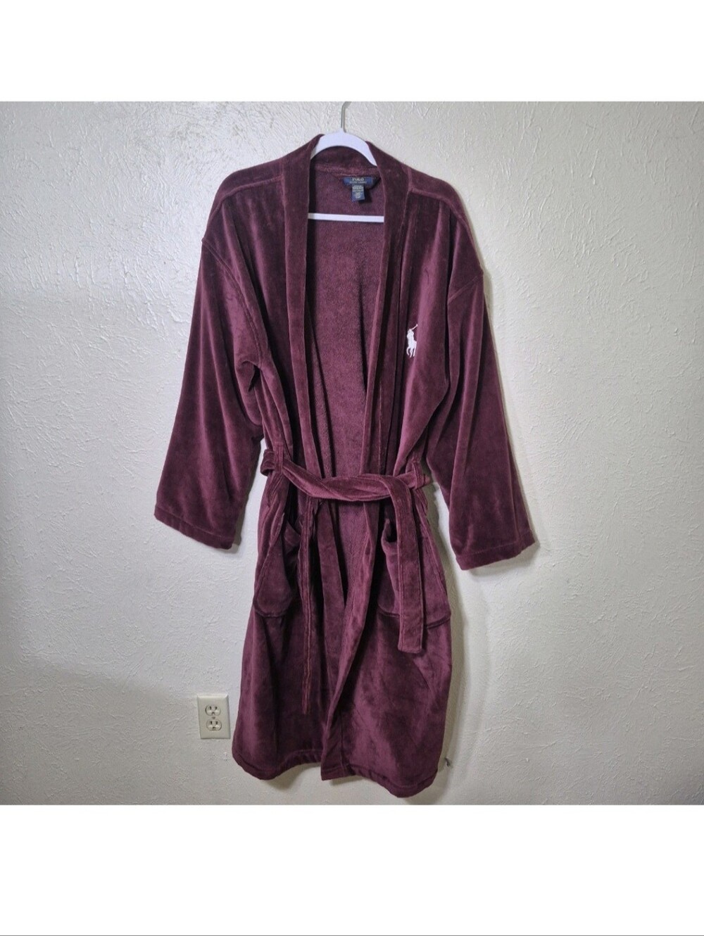 Polo Ralph Lauren Robe Womens Small Burgundy Plush Cotton Terry Belted Bathrobe